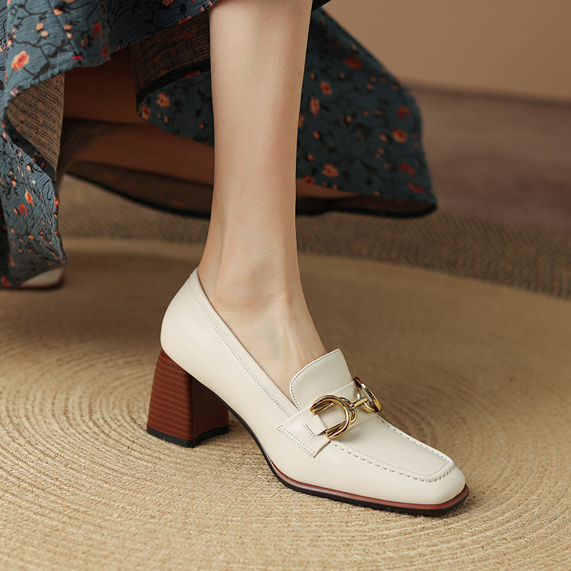 Irina Beige Womens Loafers with Heels Newgew