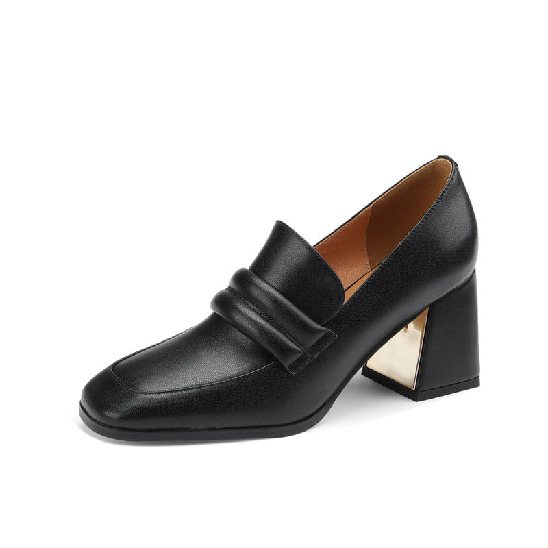 Indi Square Toe Black Heeled Loafers Newgew