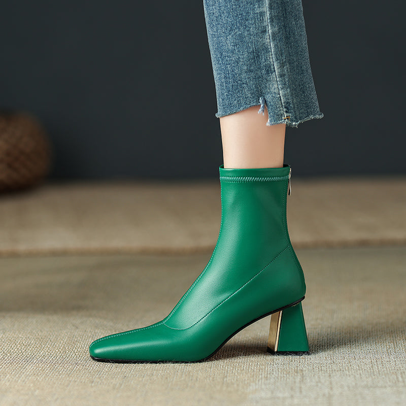 Mina Square Toe Sock Ankle Boots with Heels newgew