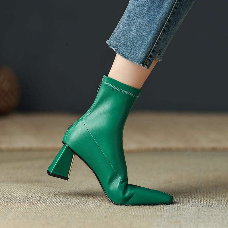 Mina Square Toe Sock Ankle Boots with Heels newgew