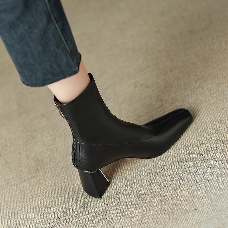 Mina Square Toe Sock Ankle Boots with Heels newgew
