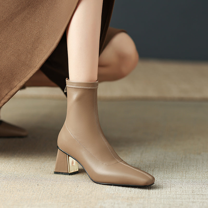 Mina Square Toe Sock Ankle Boots with Heels newgew