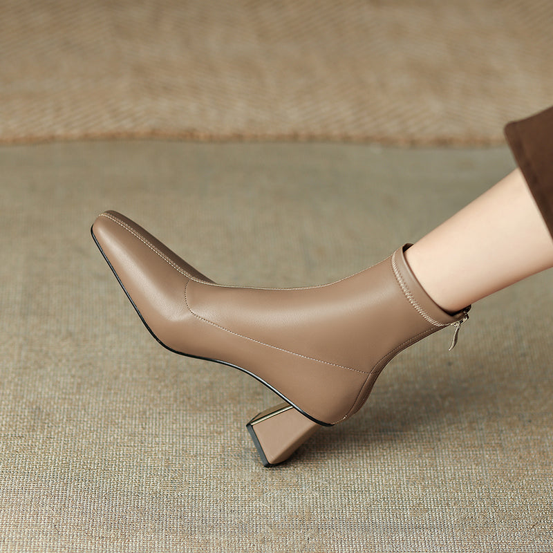 Mina Square Toe Sock Ankle Boots with Heels newgew