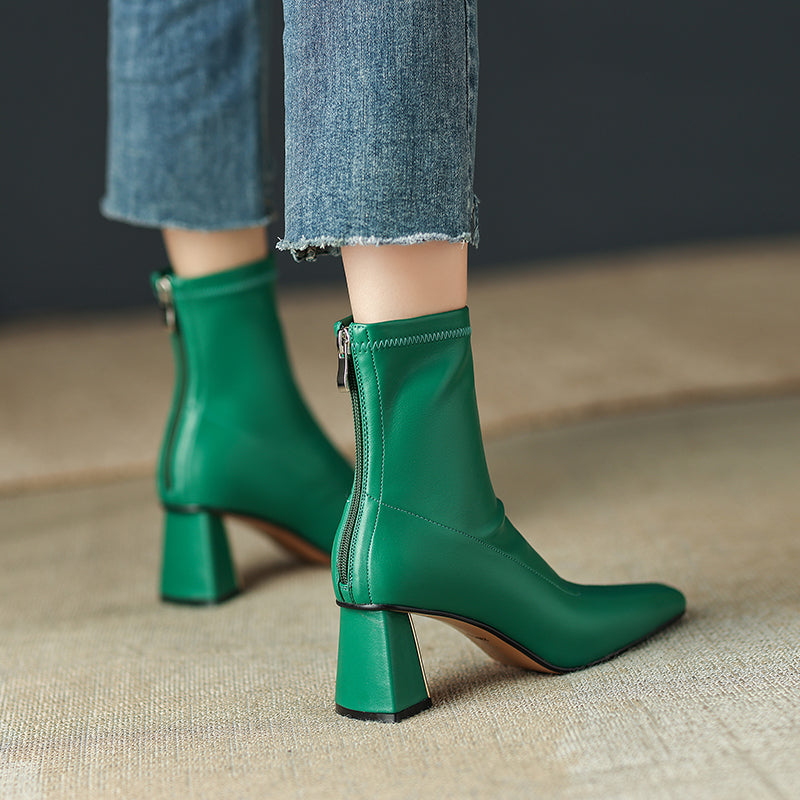 Mina Square Toe Sock Ankle Boots with Heels newgew