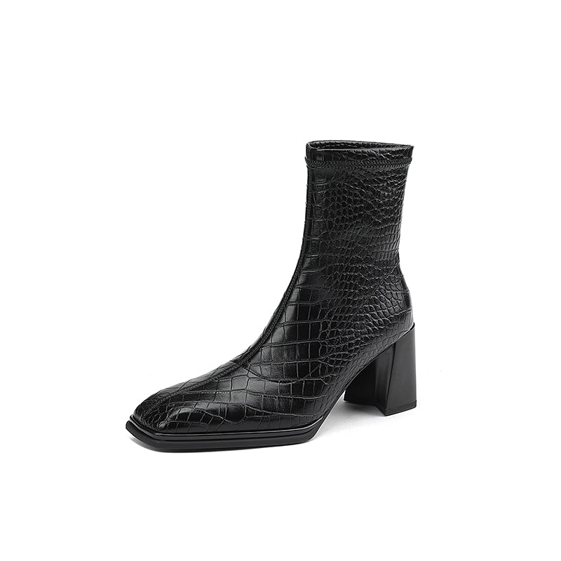 Novah Block Heel Animal Print Boots Black Newgew