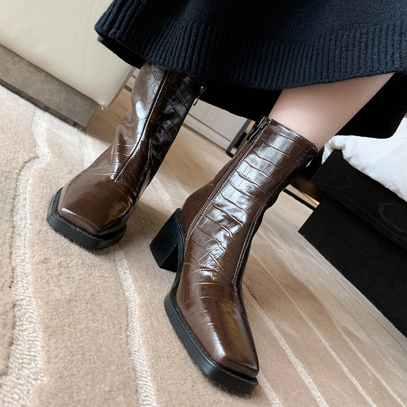 Eyad Brown Crocodile Leather Sock Boots NEW GEW
