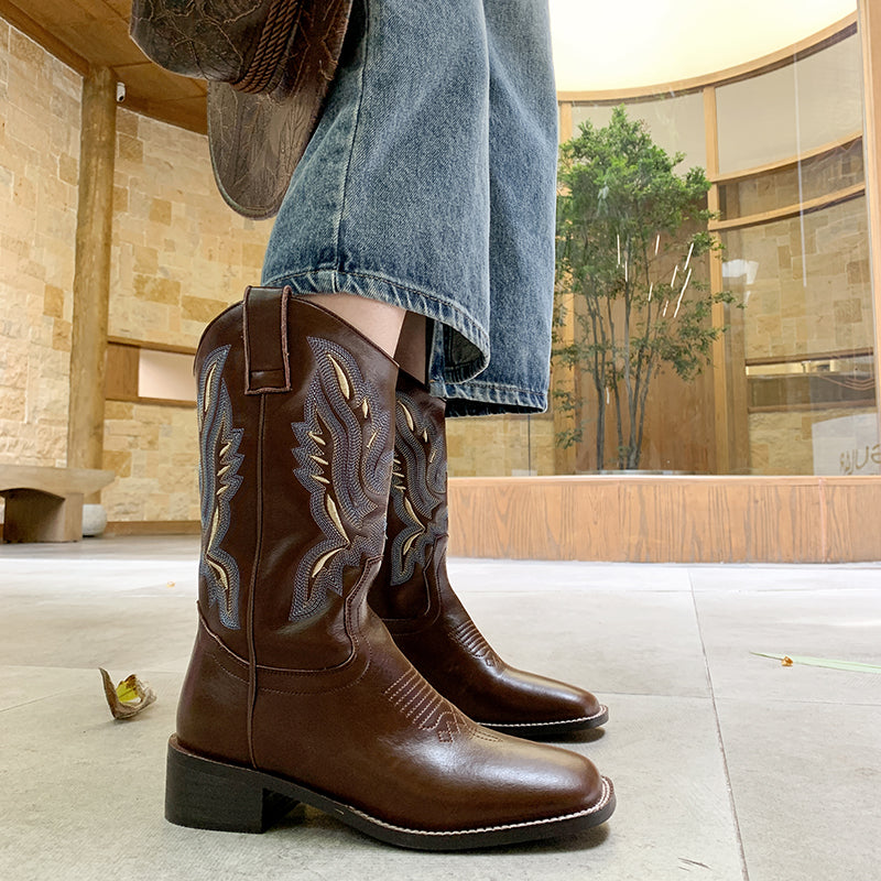 Miley Embroidered Square Toe Cowboy Boots newgew
