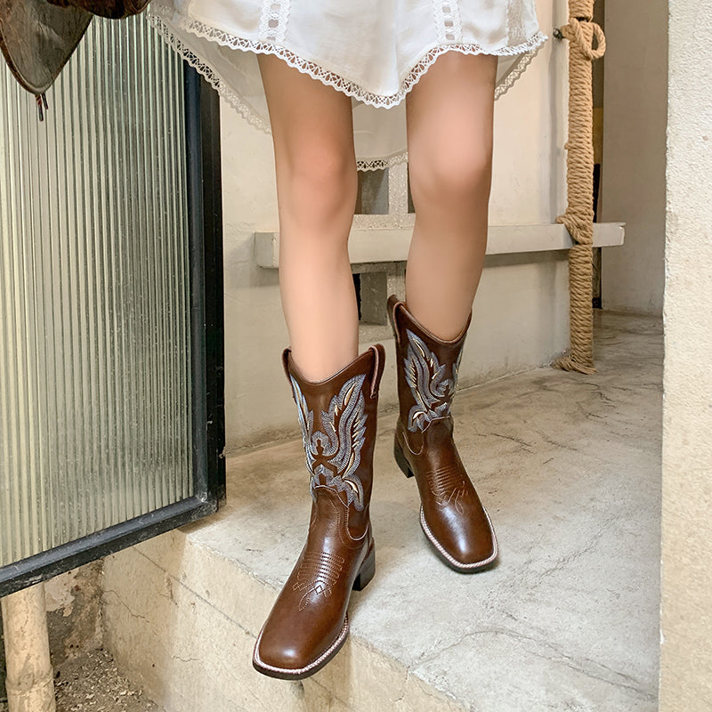 Miley Embroidered Square Toe Cowboy Boots newgew