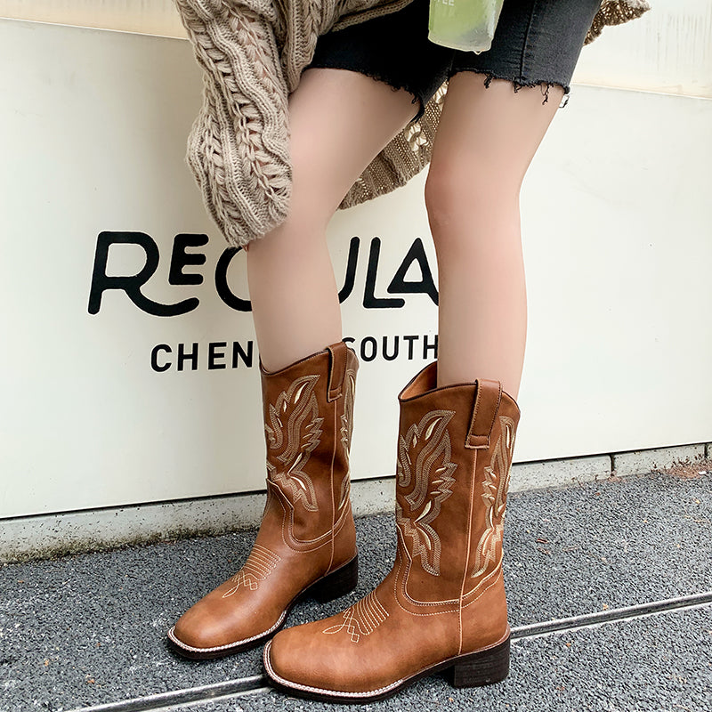 Miley Embroidered Square Toe Cowboy Boots newgew