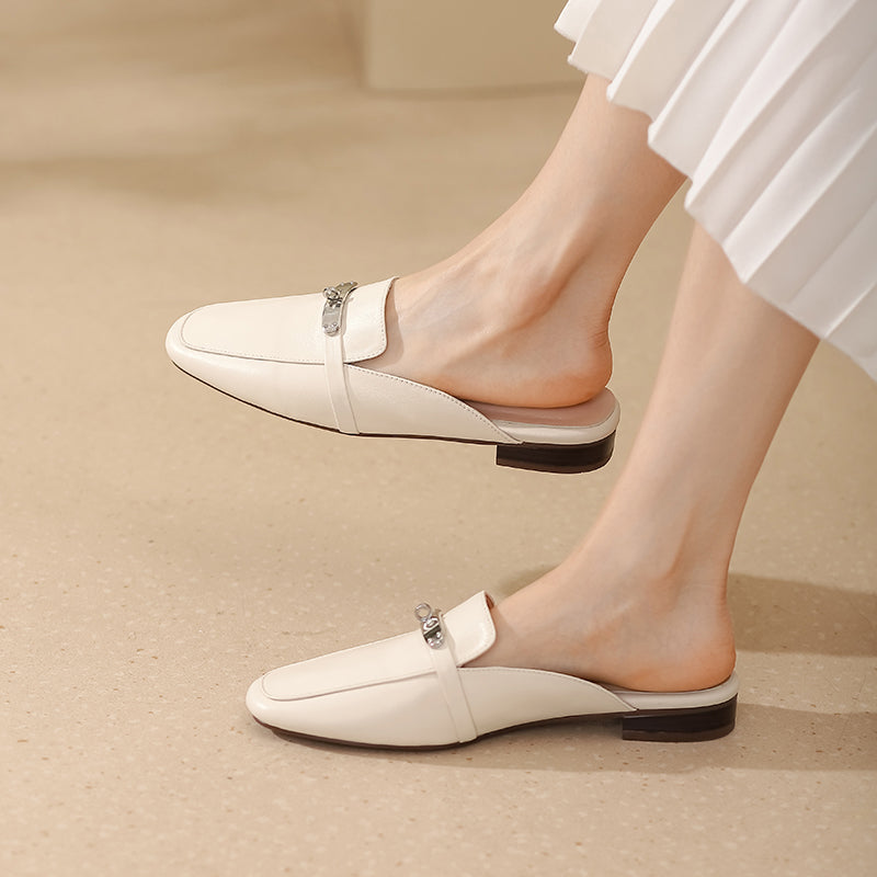 Erin White Flat Mules NEW GEW