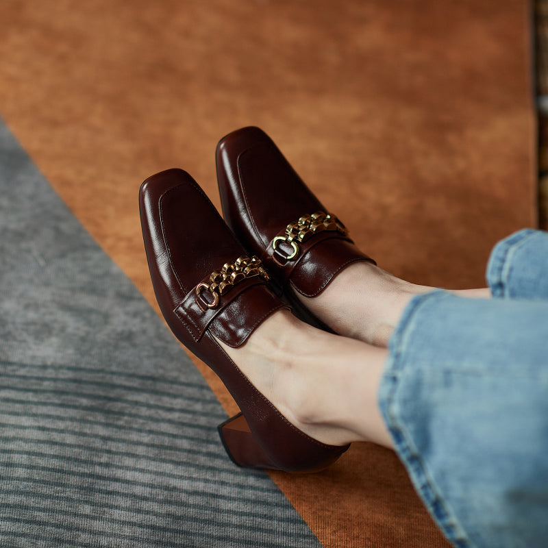 Ida Brown Loafers with Heels Newgew