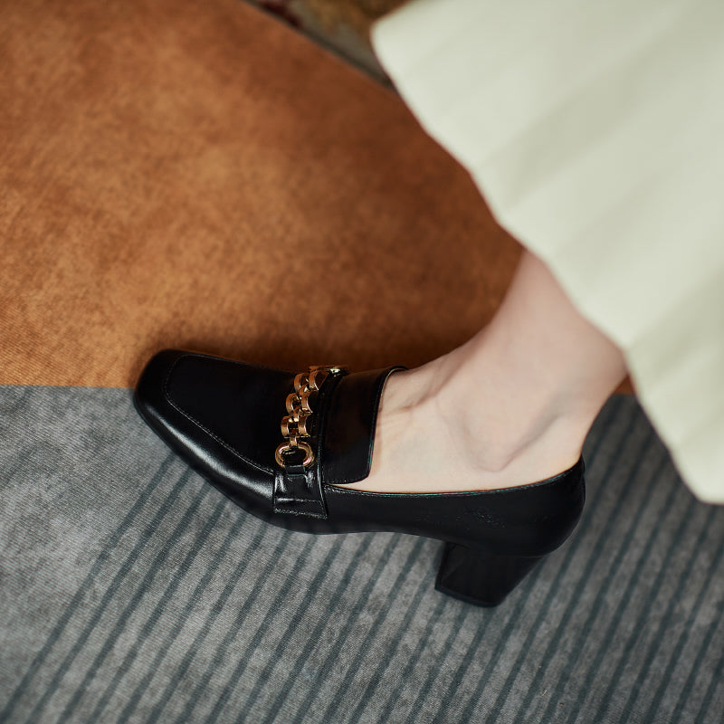 Ida Black Heel Loafers Newgew