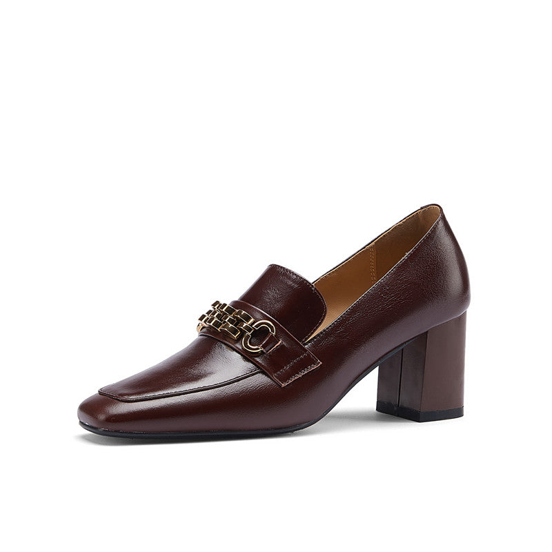 Ida Brown Loafers with Heels Newgew