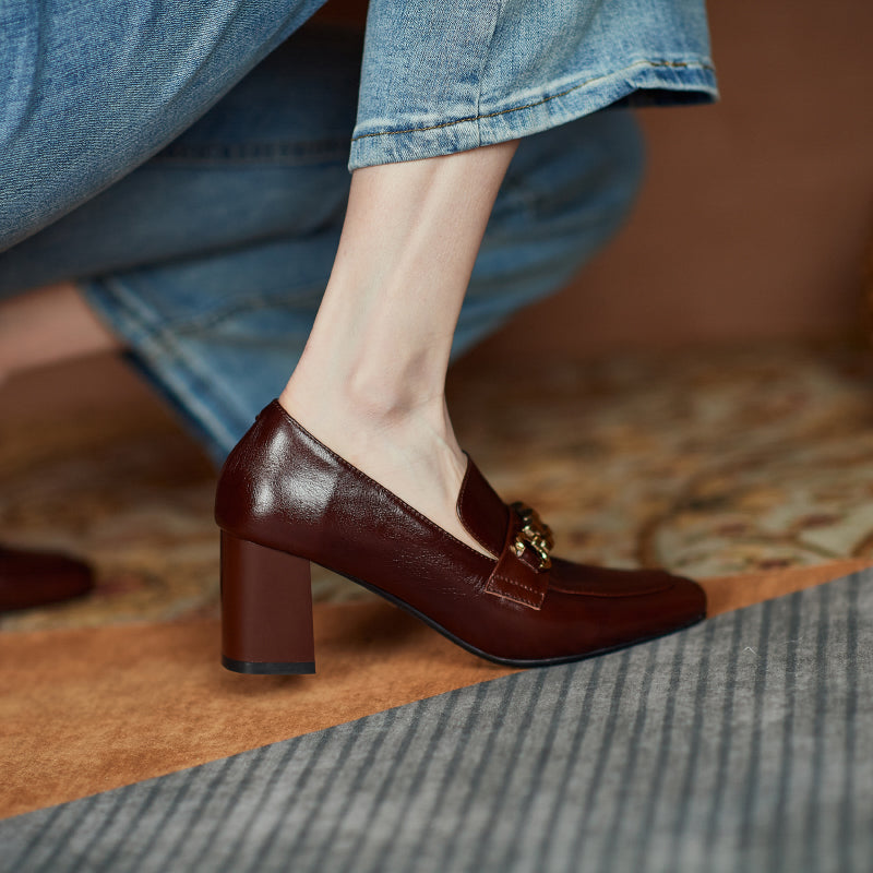 Ida Brown Loafers with Heels Newgew