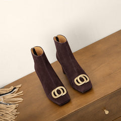 Iqra Suede Brown High Heel Ankle Boots Newgew