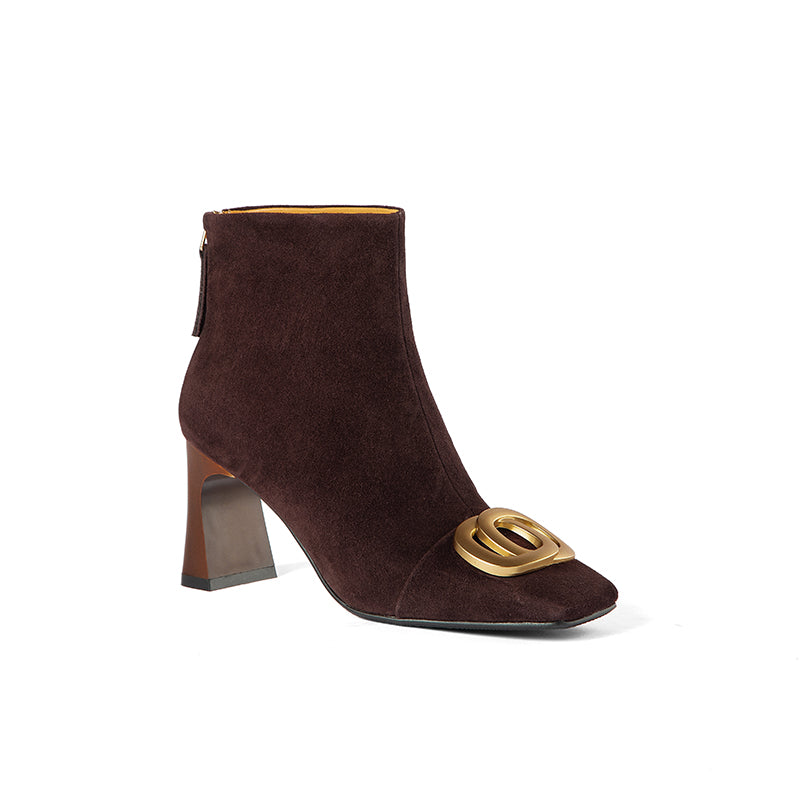 Iqra Suede Brown High Heel Ankle Boots Newgew