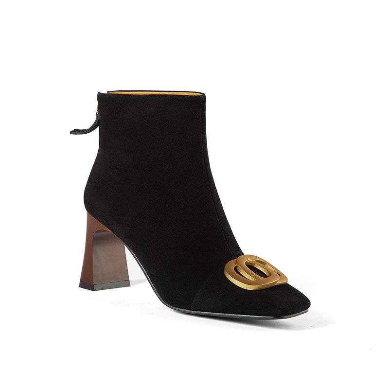 Iqra Suede Black Block Heel Ankle Boots Newgew