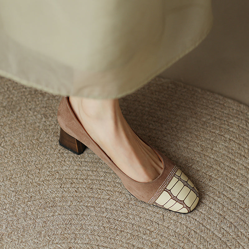 Faye Embellished Square Toe Heels Tan Newgew