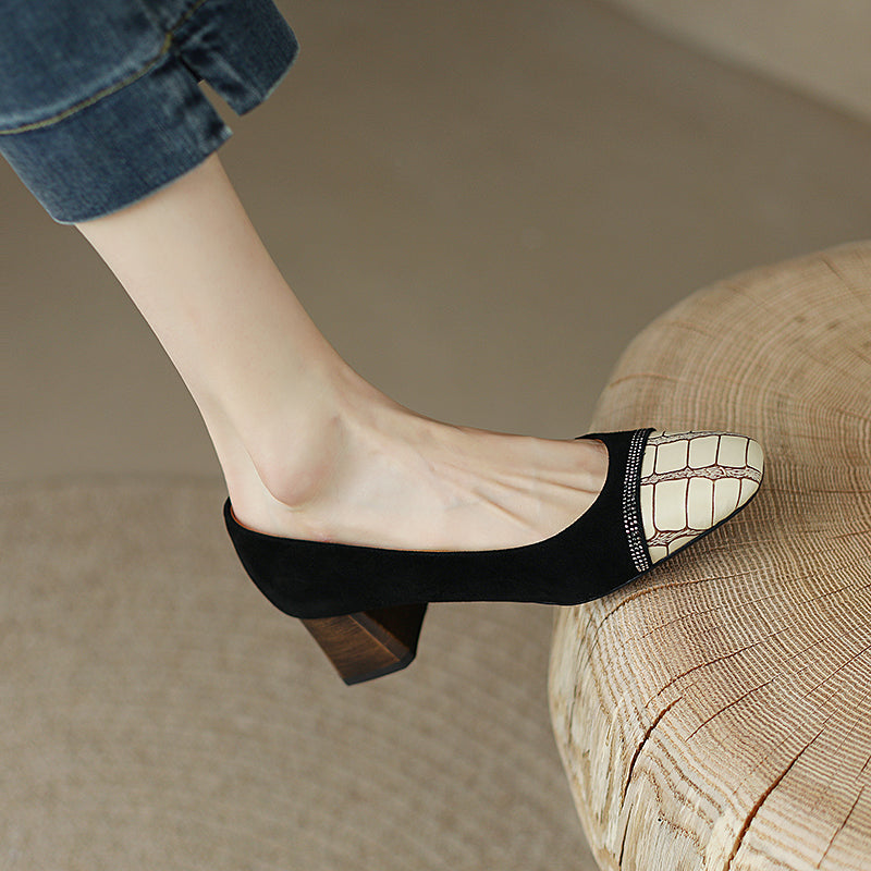 Faye Embellished Square Toe Heels Black Newgew