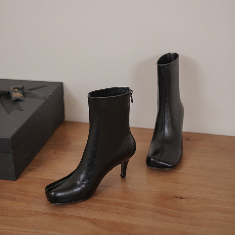 India Square Toe Kitten Heel Ankle Boots Black Newgew