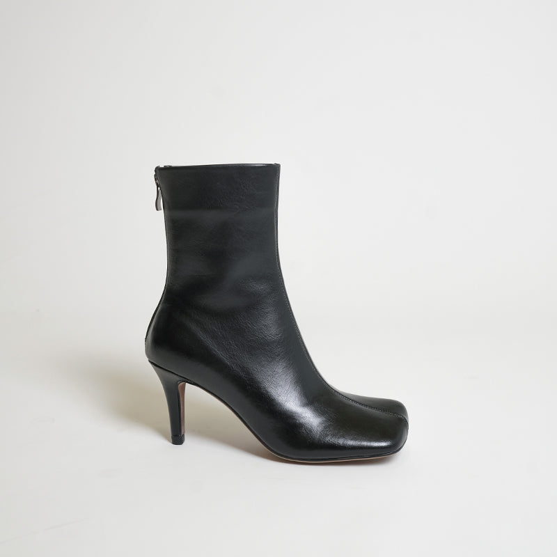 India Square Toe Kitten Heel Ankle Boots Black Newgew
