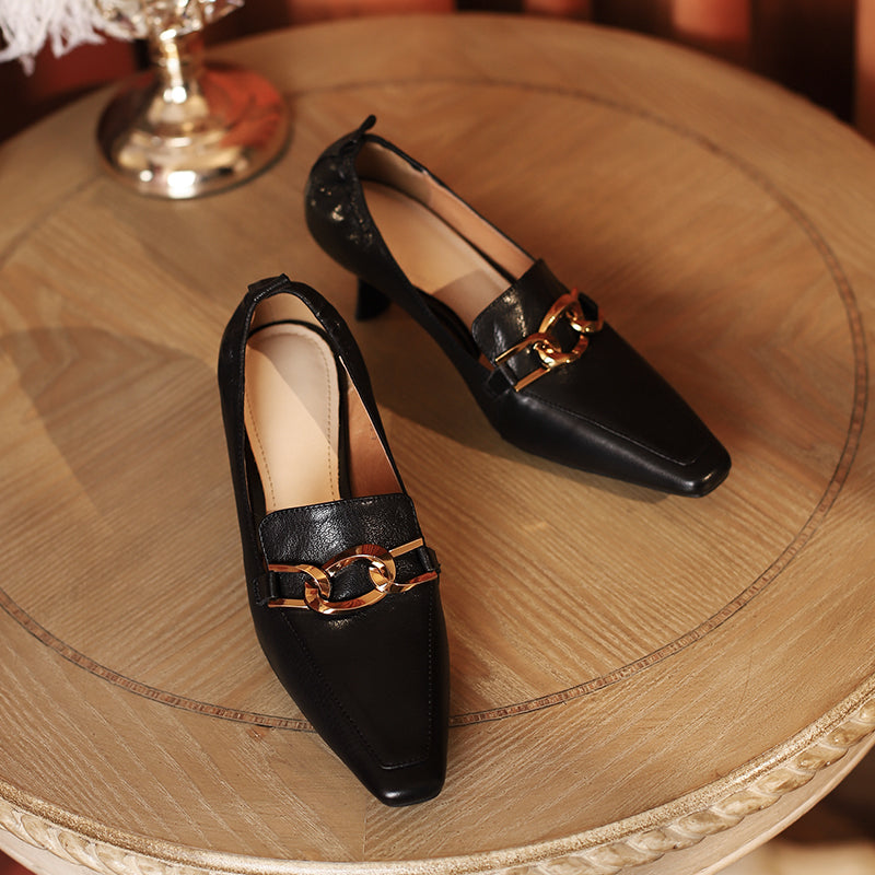 Ila Black Heeled Loafers Newgew