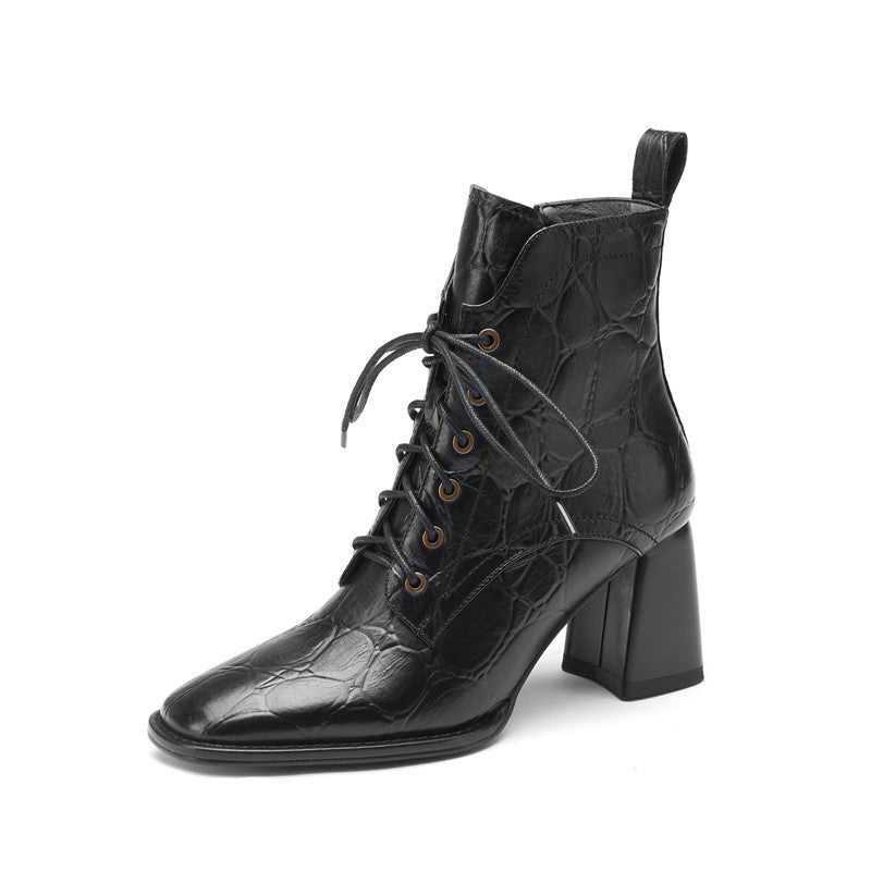 Husna Luxury Black Lace up Ankle Boots Newgew