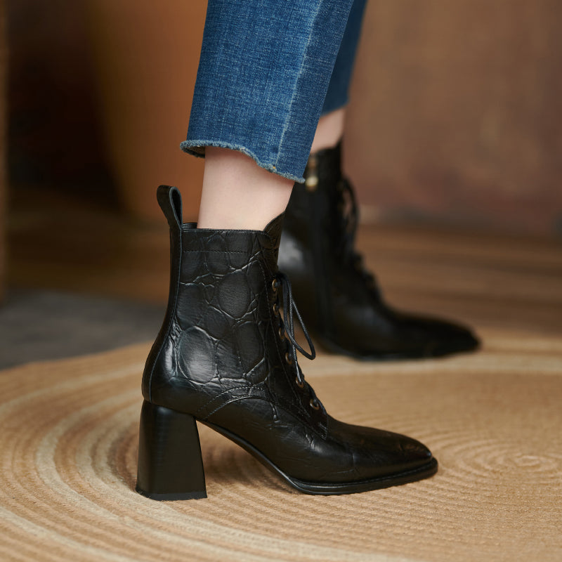 Husna Luxury Black Lace up Ankle Boots Newgew