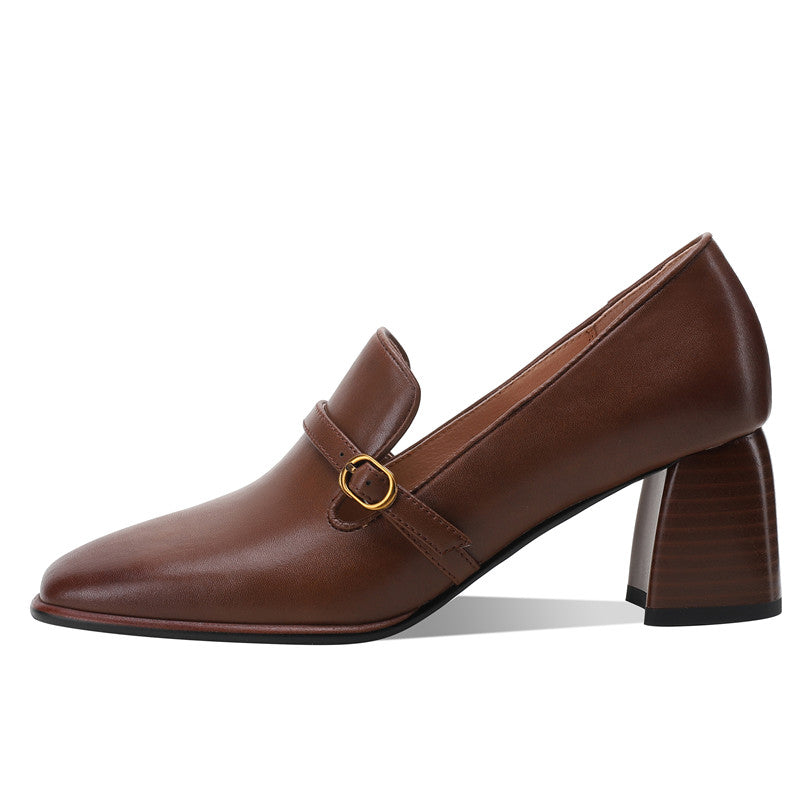 Indya Brown Heeled Loafers for Women Newgew