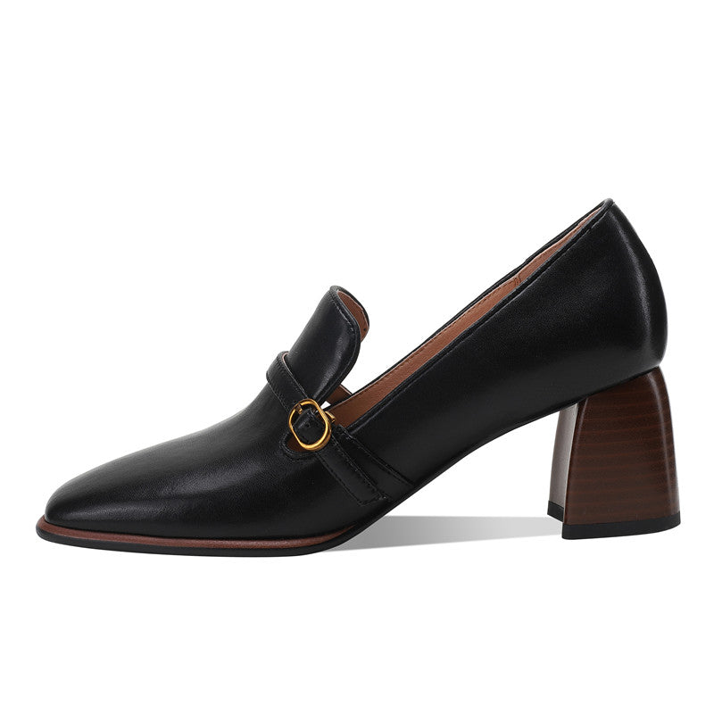 Indya Leather Black Loafers with Heels Newgew