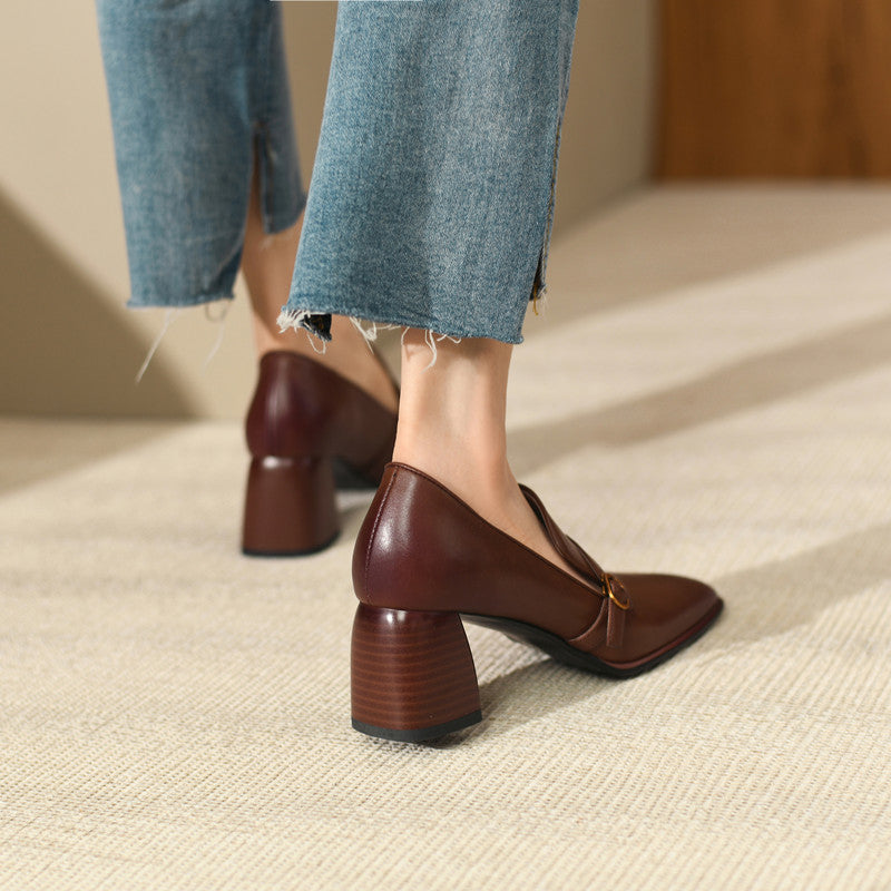 Indya Brown Heeled Loafers for Women Newgew