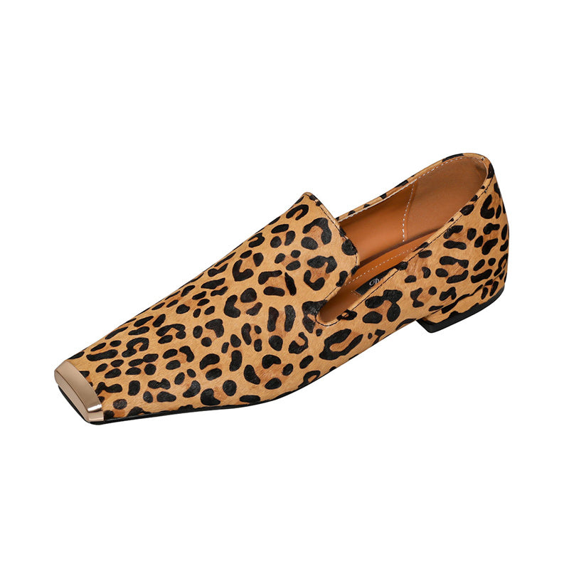 Hiba Square Toe Leopard Flats Newgew