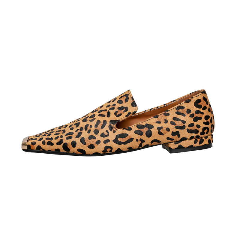 Hiba Square Toe Leopard Flats Newgew