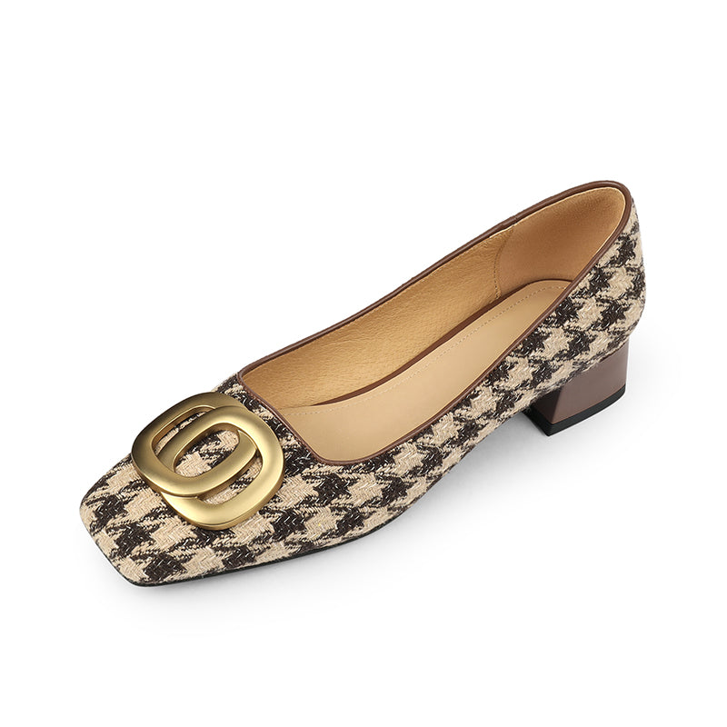 Ivey Brown Square Toe Plaid Flats newgew