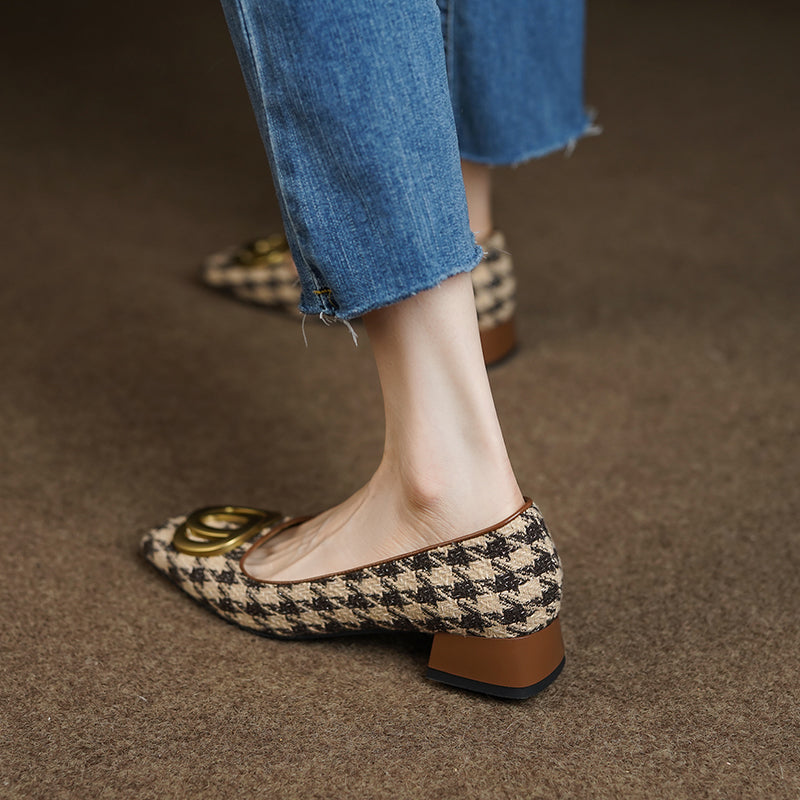 Ivey Brown Square Toe Plaid Flats newgew
