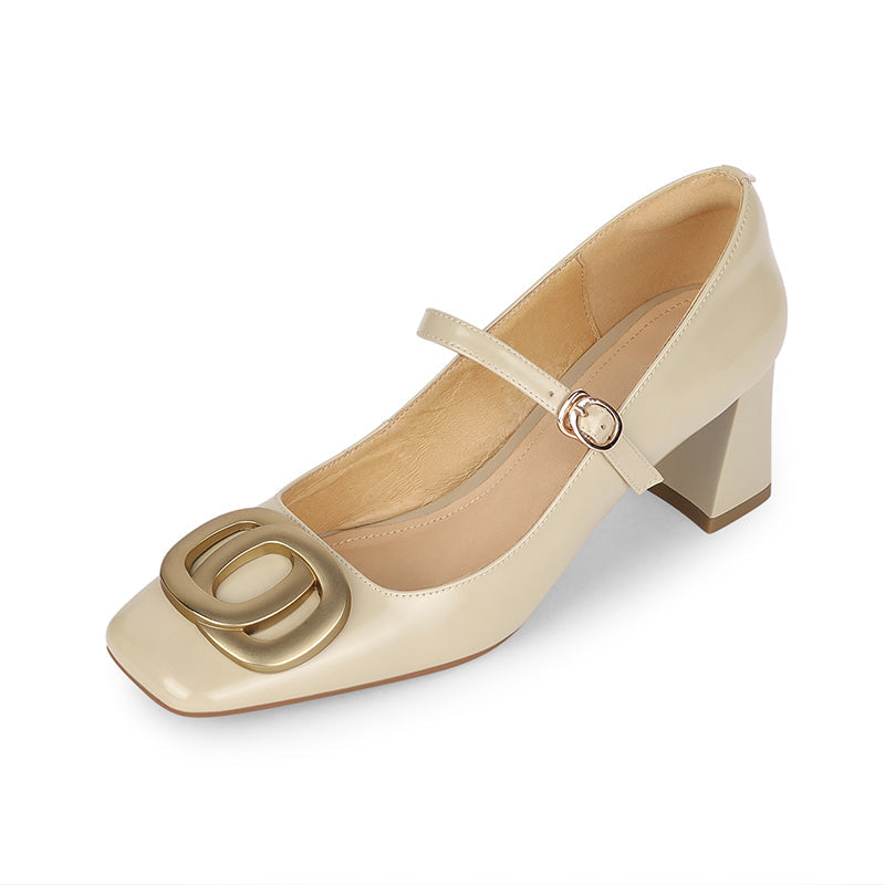 Inara Square Toe Mary Jane Chunky Heels Nude Newgew