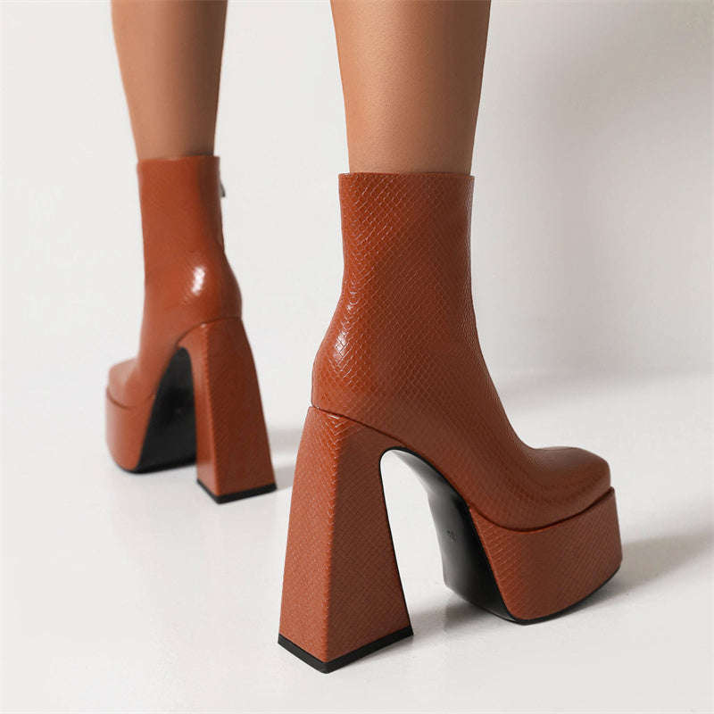 Nia Brown Platform Ankle Boots Newgew