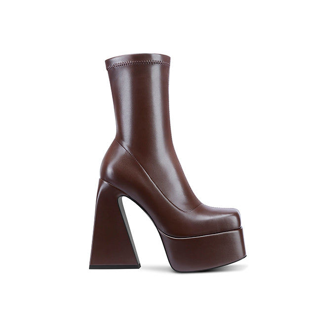 Eleni Square Toe Brown Platform Boots NEW GEW