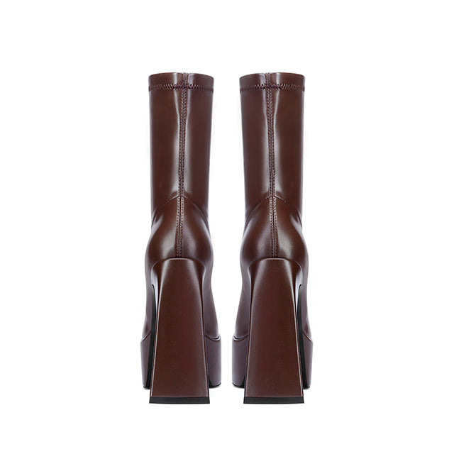 Eleni Square Toe Brown Platform Boots NEW GEW