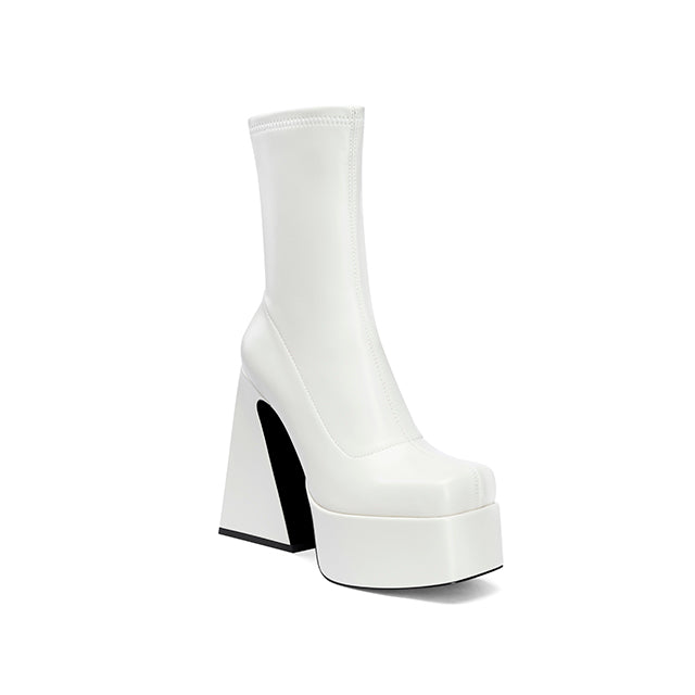 Eleni Square Toe Platform Sock Boots White NEW GEW