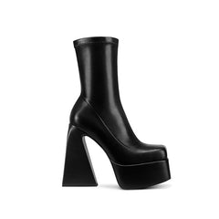 Eleni Square Toe Black Platform Sock Boots NEW GEW