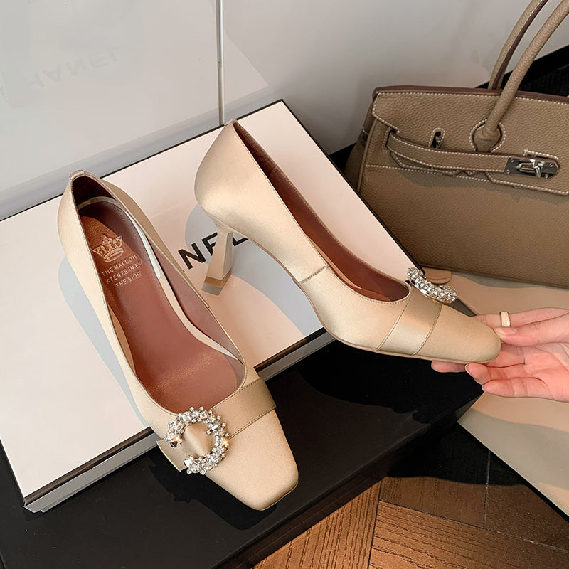 Greta Square Toe Nude Kitten Heels Newgew
