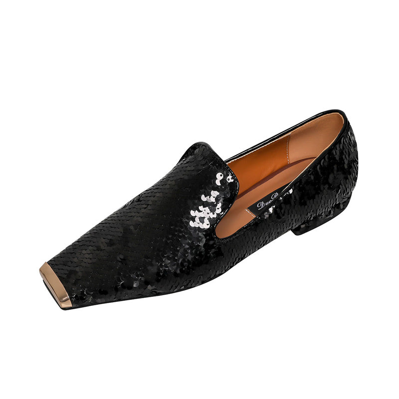 Hala Black Sequin Flats Newgew