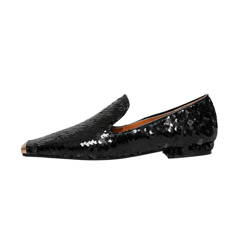 Hala Black Sequin Flats Newgew