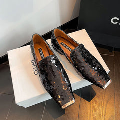 Hala Black Sequin Flats Newgew