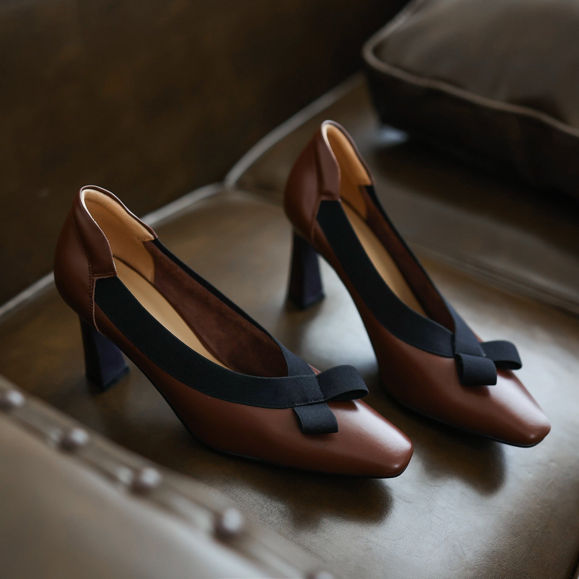 Giana Brown Leather Heels Newgew