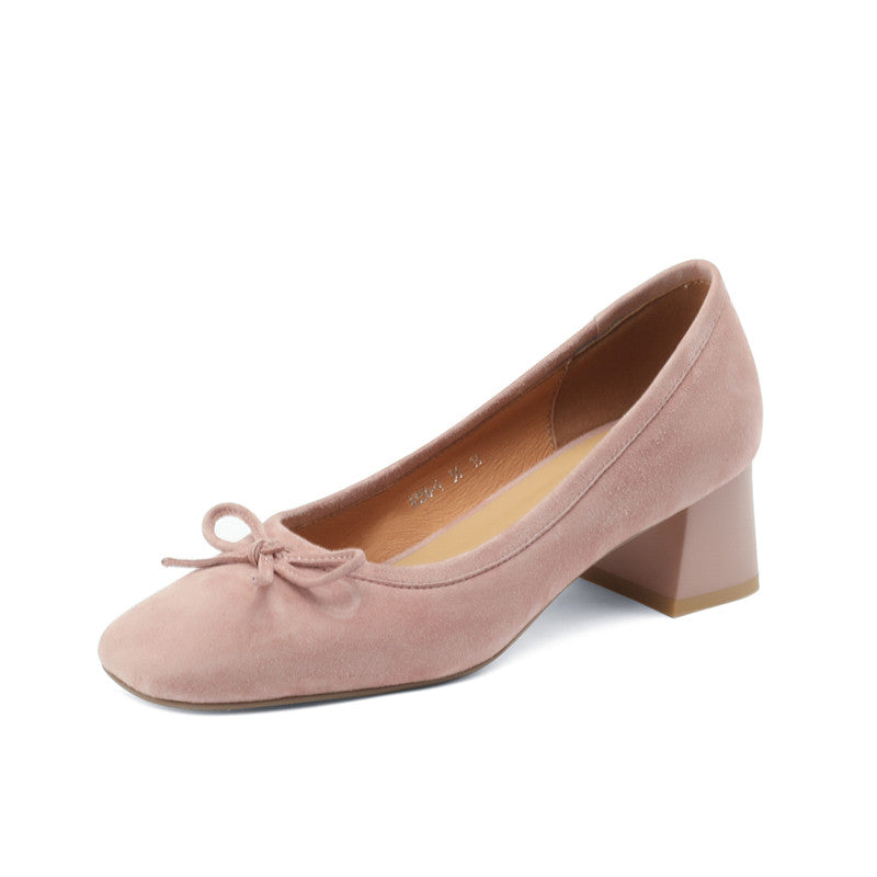 Nova Suede Pink Bow Heels Newgew