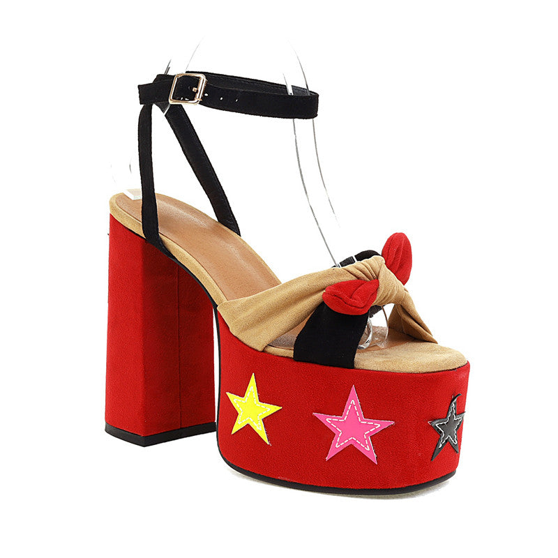 Ellie Platform Red Star Chunky Heel Ankle Strap Sandals NEW GEW