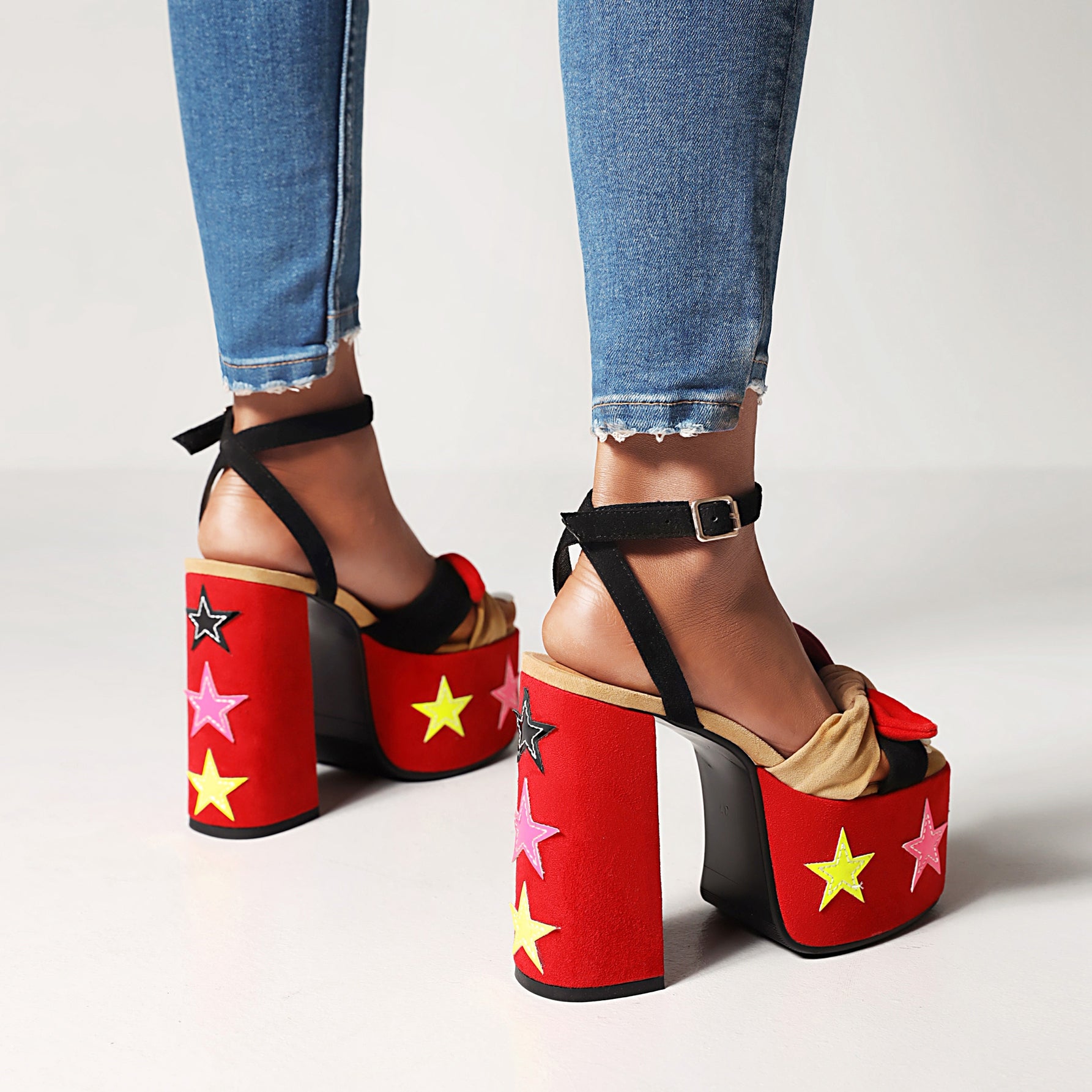 Ellie Platform Red Star Chunky Heel Ankle Strap Sandals NEW GEW