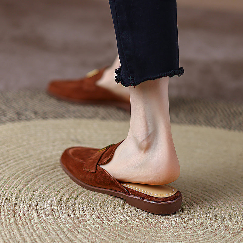 Denim Suede Flat Mules NEW GEW